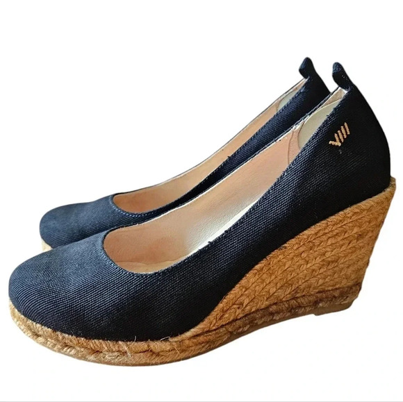 Viscata Barcelona Handmade Roses Espadrille Canvas Jute Wedges Black Size EU 40. - Picture 4 of 16